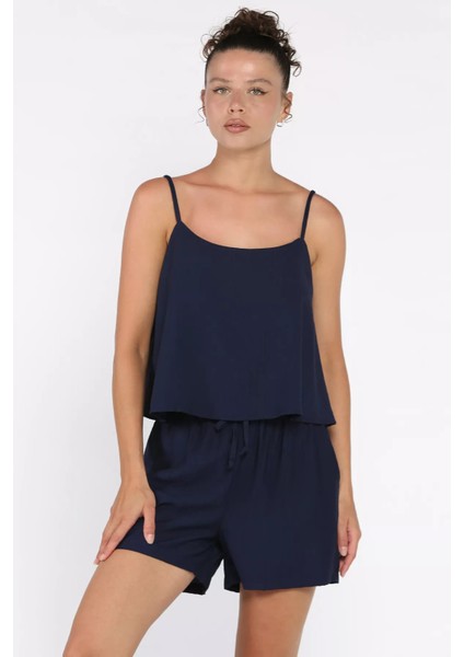 Kadın Ayarlanabilir Askılı Bluz Bel Lastikli Şort Ikili Takım P-00017791