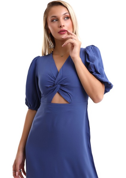 Kadın Kısa Kollu Göbek Dekolteli Midi Elbise 7002-450-0005 fiyatları