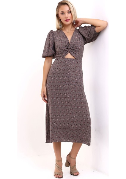 Kadın Kısa Kollu Göbek Dekolteli Midi Elbise 7002-450-0005 modelleri