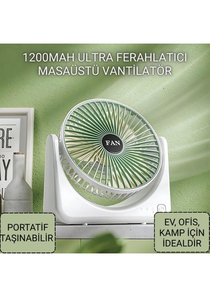 1200MAH Ultra Ferahlatıcı Masaüstü Vantilatör, Portatif, Taşınabilir Hafif Fan, Ofis, Ev Için Mini Fan