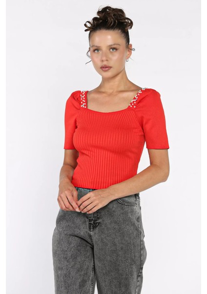 Inci Detaylı Kısa Kol Triko Bluz P-00017794 fiyatları