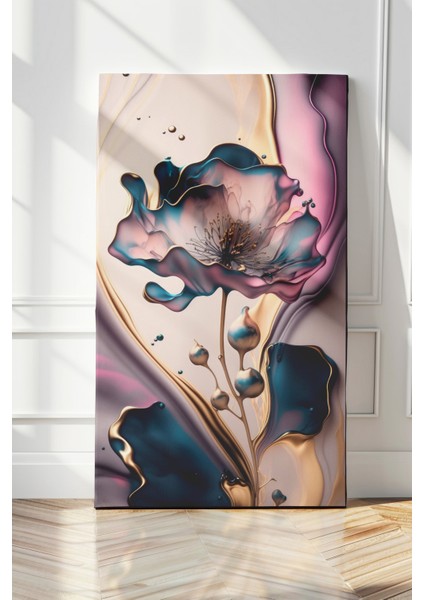 Sıvı Çiçekler Altın Hüzme Kanvas Tablo – NV00283