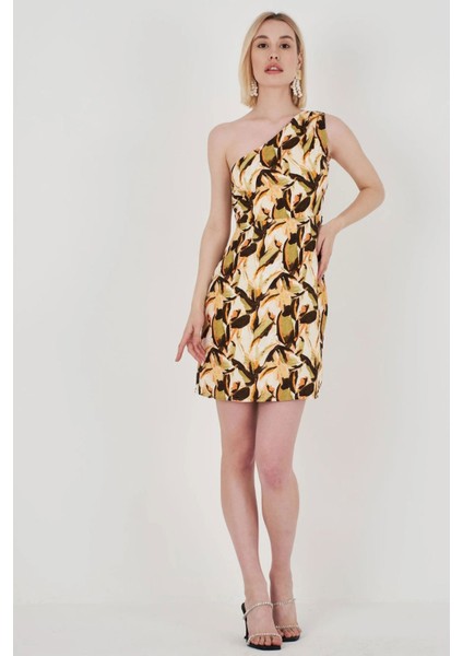 Kadın Askılı Tek Omuzlu Mini Elbise 7002-450-0008