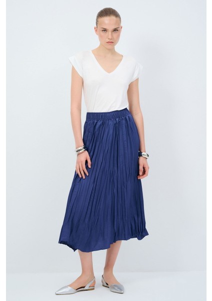 Beli Lastikli Piliseli Midi Etek Indigo 12745148000