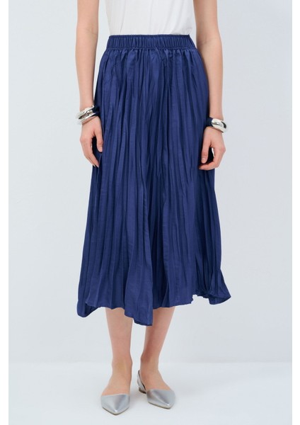 Beli Lastikli Piliseli Midi Etek Indigo 12745148000