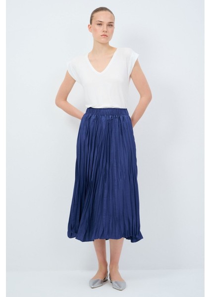 Beli Lastikli Piliseli Midi Etek Indigo 12745148000