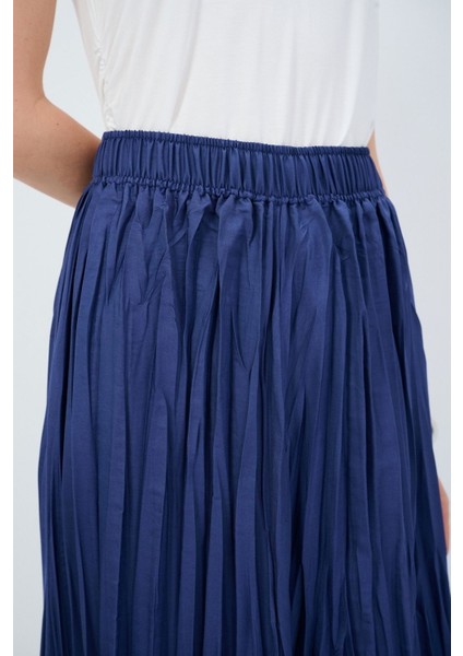 Beli Lastikli Piliseli Midi Etek Indigo 12745148000