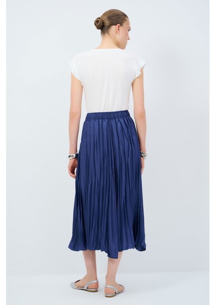 Beli Lastikli Piliseli Midi Etek Indigo 12745148000