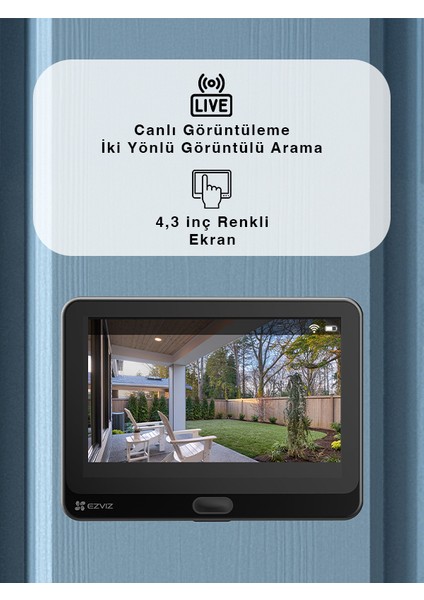 Ezvız Hp4 Wi-Fi Akıllı Kapı Dürbünü ve Görüntüleyici – 4.3” Dokunmatik Ekranlı, 2 Mp Kamera, Hareket Algılama, Gece Görüşü, Iki Yönlü Sesli, Microsd Destekli | Fynix Teknoloji