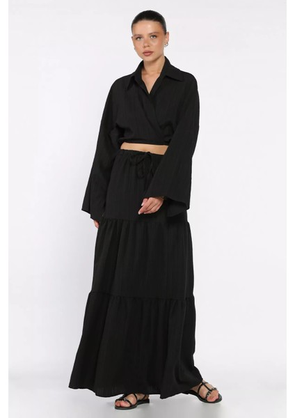 Kadın Bağlamalı Bluz Etek Ikili Takım (Astarlı Kullanım Önerilir) P-00017758