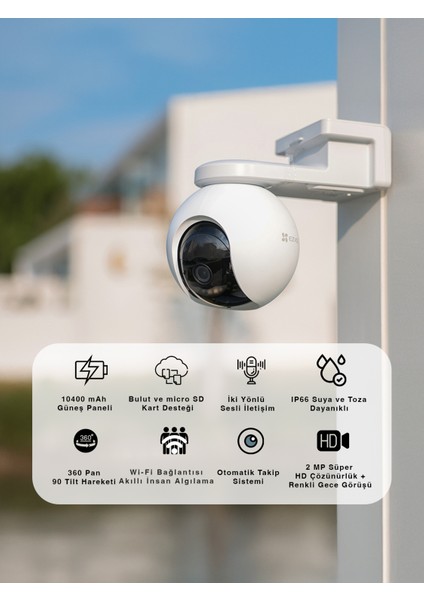Ezvız Hb8 4 Mp Wi-Fi Bataryalı Ptz Güvenlik Kamerası – 360° Dönebilen, Gece Görüşlü, Akıllı Takip Özellikli, IP66 Su Geçirmez | Fynix Teknoloji