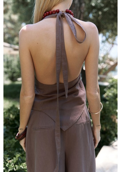 Onagho Boyundan Bağlı Açık Kahve Crop indirimleri