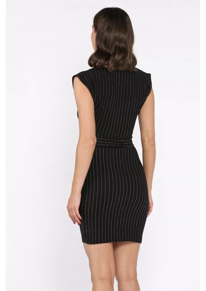 Kemerli Çizgi Desenli Kadın Elbise P-00017746 modelleri