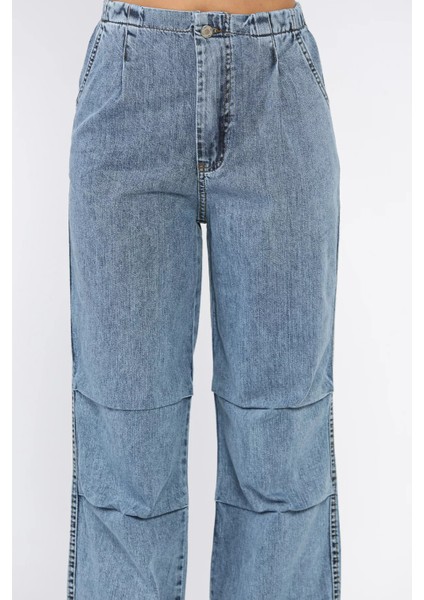 Kadın Bel ve Paça Lastikli Yüksek Bel Jean Kot Pantolon P-00017756 fırsatları
