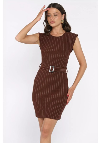 Kemerli Çizgi Desenli Kadın Elbise P-00017746 fiyatları