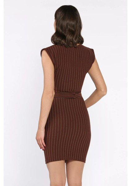 Kemerli Çizgi Desenli Kadın Elbise P-00017746 modelleri