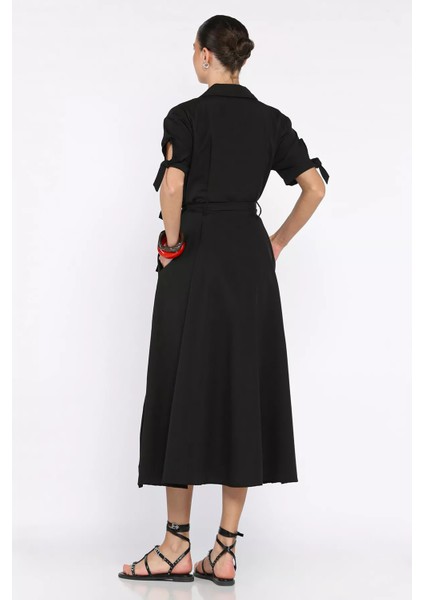 Düğmeli ve Pileli Kısa Kol Uzun Elbise P-00017763 modelleri