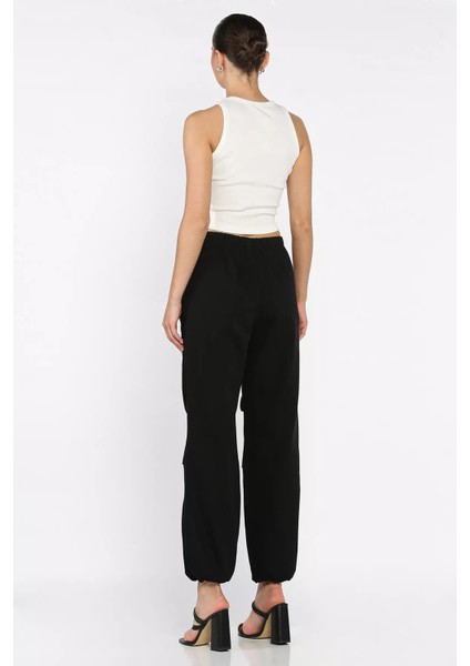 Kadın Bel ve Paça Lastikli Yüksek Bel Jean Kot Pantolon P-00017756