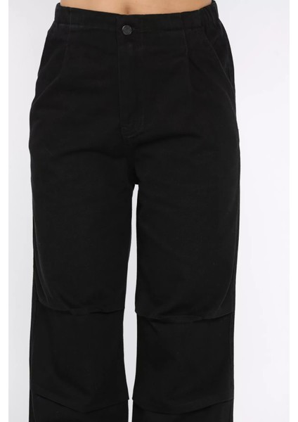 Kadın Bel ve Paça Lastikli Yüksek Bel Jean Kot Pantolon P-00017756