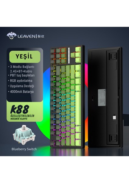 K88 Mekanik Oyun Klavyesi- 3 Modlu Hot Swap Rgb 4000 Mah Batarya + Coiled Klavye Kablosu modelleri