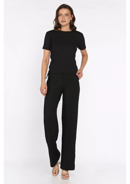 Yan Büzgülü Kadın Bluz Pantolon Ikili Takım P-00017735
