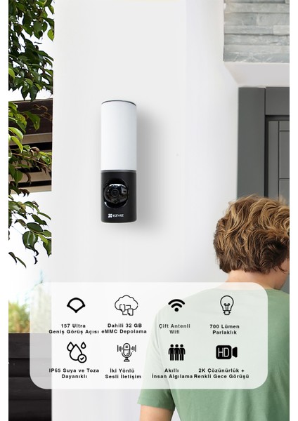 Ezvız Lc3 4mp Wi-Fi Akıllı Güvenlik Kamerası ve LED Işıklı Duvar Armatürü – Hareket Algılamalı, Gece Görüşlü, Iki Yönlü Sesli, Alarm Destekli, IP65 Dış Mekân | Fynix Teknoloji