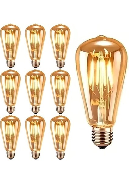10 Adet 4 Watt Amber Işık Kaliteli Rustik Ampul, 300 Lümen 4 Watt 25000K Amber Işık LED Rustik Ampul