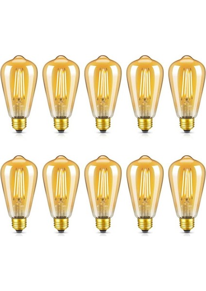 10 Adet 4 Watt Amber Işık Kaliteli Rustik Ampul, 300 Lümen 4 Watt 25000K Amber Işık LED Rustik Ampul