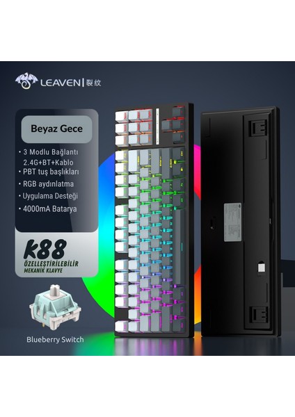 K88 Mekanik Oyun Klavyesi- 3 Modlu Hot Swap Rgb 4000 Mah Batarya + Coiled Klavye Kablosu fiyatları
