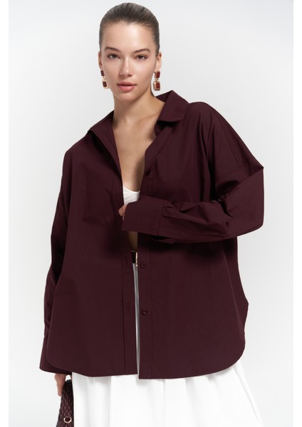 Phoebe Oversize Bordo Gömlek