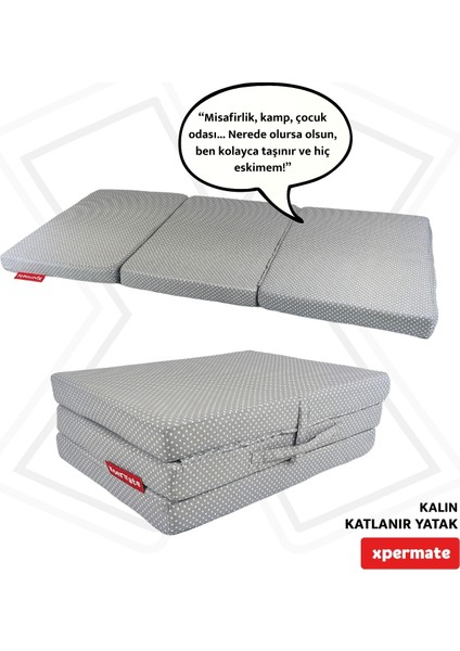 Katlanır Yatak Yer Yatağı Katlanır Sünger Yatak Misafir Yatağı 70X180X6 Gri Puantiyeli