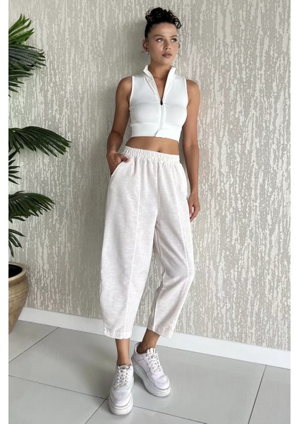 Ön Çimalı Kadın Keten Havuç Pantolon P-00017750