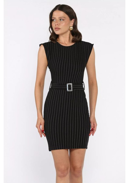 Kemerli Çizgi Desenli Kadın Elbise P-00017746 fiyatları