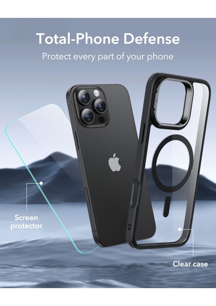 Apple iPhone 16 Pro Kılıf + Ekran Koruyucu Set Halolock Magsafe Classic Hybrid Stantlı Silikon - Şeffaf Siyah fiyatları