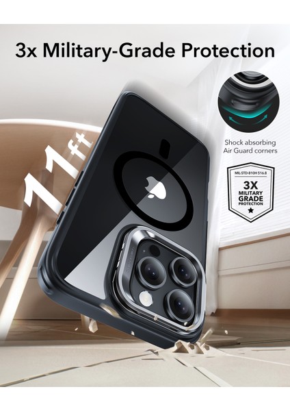 Apple iPhone 16 Pro Kılıf + Ekran Koruyucu Set Halolock Magsafe Classic Hybrid Stantlı Silikon - Şeffaf Siyah indirimleri