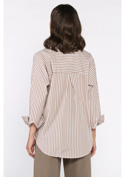 Çizgili Cepli Kadın Salaş Gömlek P-00017691 modelleri