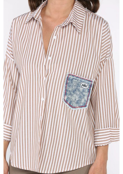 Çizgili Cepli Kadın Salaş Gömlek P-00017691 fırsatları