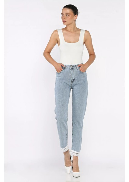 Paça Püskül Detaylı Kadın Jean Kot Pantolon P-00017703