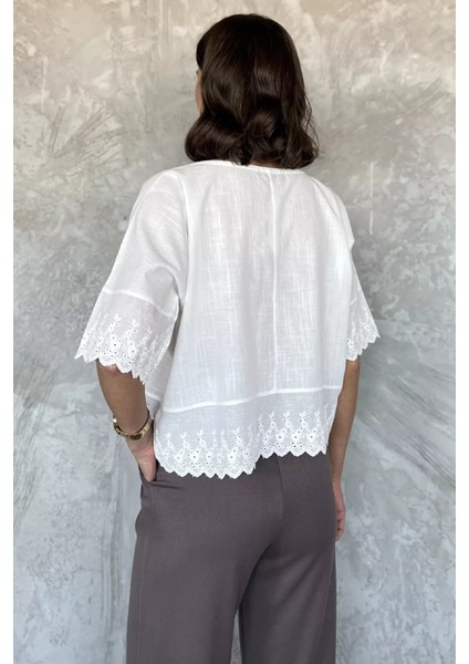 Kurdele Detaylı Kadın Keten Bluz P-00017695 modelleri