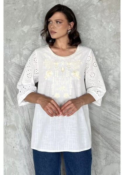 Kadın Nakışlı Keten Bluz P-00017693 fiyatları