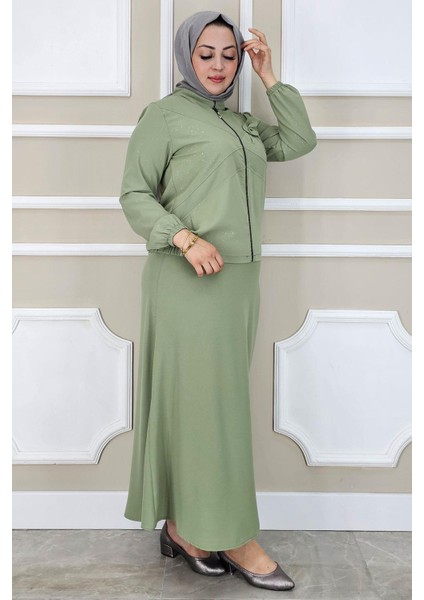 Kadın Taş Detaylı Simli Tesettür Takım