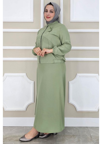 Kadın Taş Detaylı Simli Tesettür Takım fiyatları