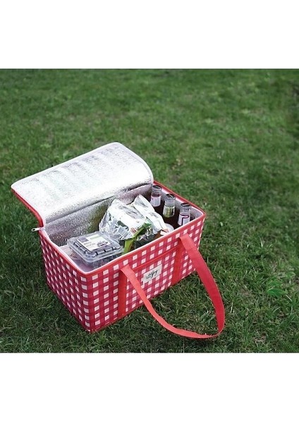 Alas Termo Lüks Piknik Çantası Kırmızı Ekoseli 35 x 20 x 20 cm