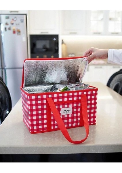 Alas Termo Lüks Piknik Çantası Kırmızı Ekoseli 35 x 20 x 20 cm modelleri