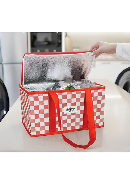 Alas Termo Lüks Piknik Çantası Kırmızı Ekoseli 35 x 20 x 20 cm fırsatları