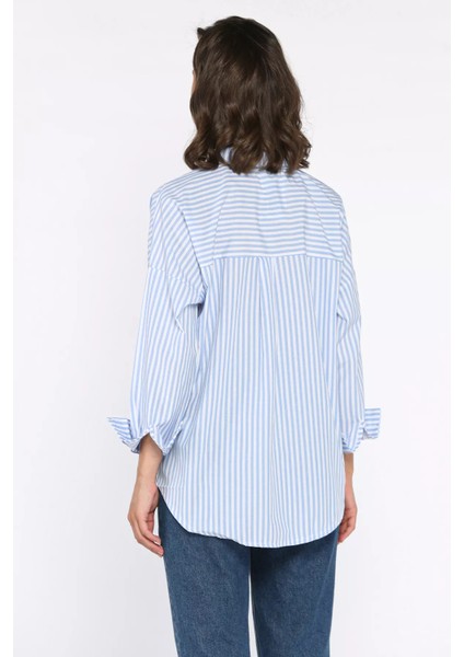 Çizgili Cepli Kadın Salaş Gömlek P-00017691 modelleri