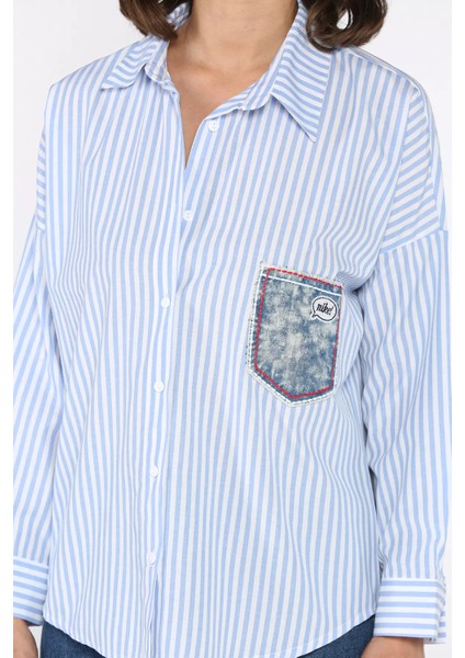 Çizgili Cepli Kadın Salaş Gömlek P-00017691 fırsatları