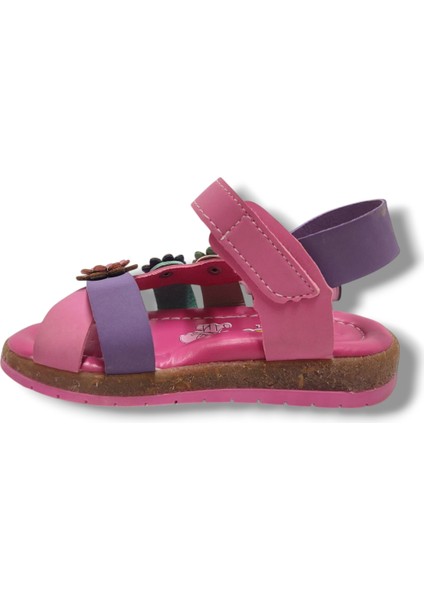 1738-20 Anatomik 3 Çiçekli Tek Cırtlı Kız Çocuk Sandalet Pembe MOR21-25