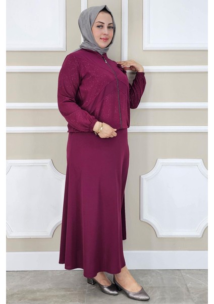 Kadın Taş Detaylı Simli Tesettür Takım