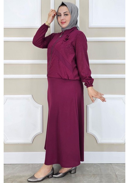 Kadın Taş Detaylı Simli Tesettür Takım fiyatları